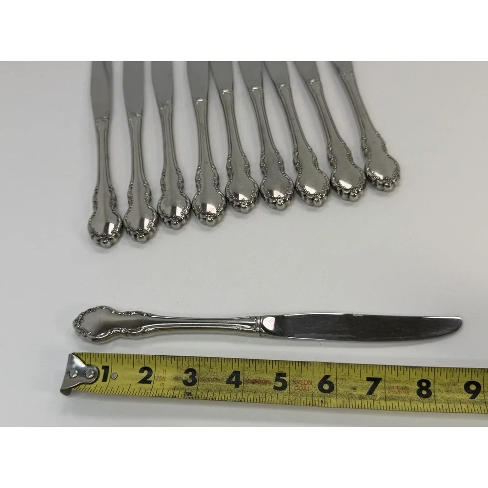 Dinner Knives Tennyson Oneida Community Heirloom Cube Stainless Flatware Lot 10